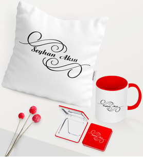 BK Gift Kişiye Özel İsimli Kırmızı Kupa Ayna Yastık Seti - 3