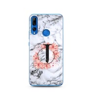 Mermer Çiçekli Harf Tasarım Süper Şeffaf Silikon Telefon Kılıfı Huawei Y9 Prime 