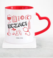 BK Gift Kişiye Özel Mesleki Eczacı Kırmızı Kalpli Kupa Bardak  2