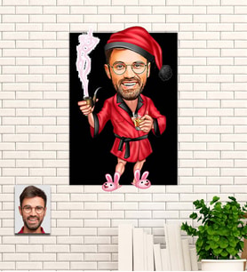 Kişiye Özel Yeniyıl Temalı Karikatür Ahşap Tablo