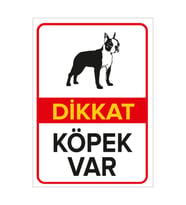 MIGNATIS - Dikkat Köpek Var Levhası / Boston Terrier - Sac Malzeme 25x35cm