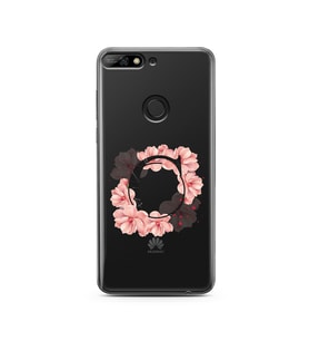 Pembe Çiçekli Harf Tasarım Süper Şeffaf Silikon Telefon Kılıfı Huawei Y7 2018 C-