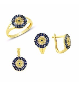 Sosyete gözlü üçlü set 5.75 Gram 14 Ayar Altın (Çok Renkli)