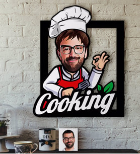 BK Gift Kişiye Özel Bay Chef Karikatürlü 3D Ahşap Tablo-14