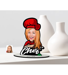 BK Gift Kişiye Özel Bayan Chef Karikatürlü Ahşap Biblo-10 (Çok Renkli)