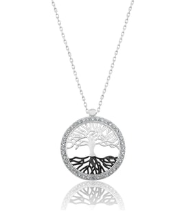 Papatya Silver Hayat Ağacı Kolye Nano Zirkon Taşlı Kolye Rodyum 925 Ayar Gümüş
