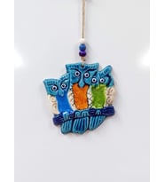 Seramik Mini 3'lü Baykuş Dekoratif Duvar Süsü 11x10 cm