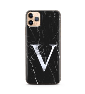 Iphone 11 Pro Siyah Mermer Harf Tasarımlı Telefon Kılıfı V-Harfi 