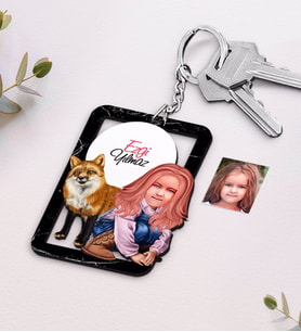 BK Gift Kişiye Özel Kız Çocuk Karikatürlü Ahşap Anahtarlık-9 (Beyaz)