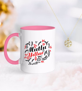 BK Gift Kişiye Özel Yılbaşı Mutlu Yıllar Pembe Kupa ve Kar Tanesi Kolye-4 (Model 1)