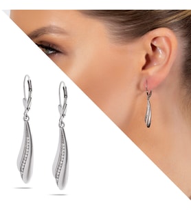 Zirkon Taşlı Üç Sıralı Yaprak Tasarım 925 Ayar Gümüş Kadın Küpe (Çok Renkli)