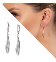 Zirkon Taşlı Üç Sıralı Yaprak Tasarım 925 Ayar Gümüş Kadın Küpe (Çok Renkli)