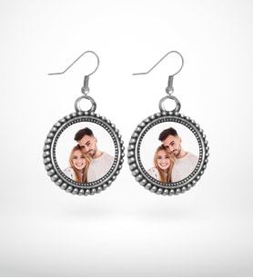 BK Gift Kişiye Özel Fotoğraflı Antik Gümüş Yaldız Küpe Model 10