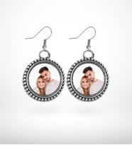 BK Gift Kişiye Özel Fotoğraflı Antik Gümüş Yaldız Küpe Model 10