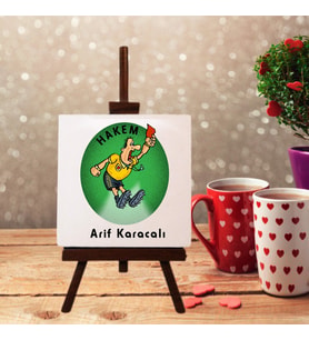 Kişiye Özel Hakem Tasarımlı Şövale Ayaklı Dekoratif Doğal Taş (Krem)