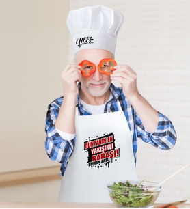 BK Gift Kişiye Özel Dünyanın En Yakışıklı Babası Erkek Mutfak Önlüğü ve Aşçı Şapkası Seti-1 (Beyaz)
