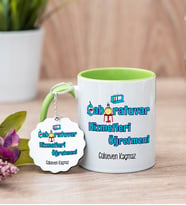 Laboratuvar Hizmetleri Öğretmeni Yeşil Kupa Bardak Ve Anahtarlık Set