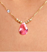 Demas Gold Pırlanta 14 Ayar Altın Dorika Açık Pembe  Taşlı Kolye