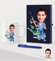 BK Gift Kişiye Özel Bay Diş Hekimi Karikatürlü Lacivert Defter Kalem Kupa Seti - 4 (Model 1)