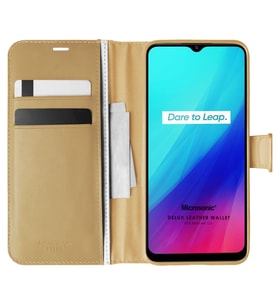 Microsonic Realme C3i Kılıf Delux Leather Wallet Gold