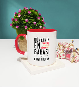 Baba Tasarımlı Kişiye Özel Babalar Günü Hediyesi Kupa Bardak Kırmızı