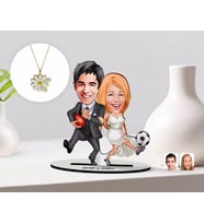 BK Gift Kişiye Özel Sevgililer Karikatürlü 3D Ahşap Biblo ve Çift İsimli Papatya Kolye Seti-15 (Model 1)