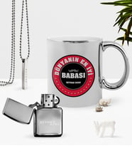 BK Gift Kişiye Özel Dünyanın En İyi Babası Krom Kupa Benzinli Çakmak Kolye Seti-7 (Model 1)