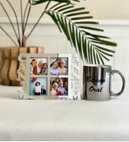 Kişiye Özel Canım Annem 4 Fotoğraf Standlı Mdf Gümüş Çerçeve Ve Gümüş Kupa Set