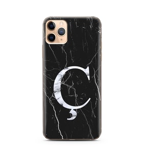 Iphone 11 Pro Siyah Mermer Harf Tasarımlı Telefon Kılıfı Ç-Harfi 