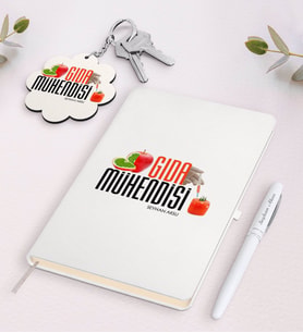 BK Gift Kişiye Özel Gıda Mühendisi Beyaz Defter Kalem Ve Anahtarlık Hediye Seti-1 (Model 1)