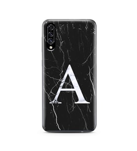 Samsung A30s Siyah Mermer Harf Tasarımlı Telefon Kılıfı A-Harfi 