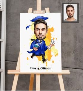 Kişiye Özel Mezuniyet Karikatürlü  Ahşap Tablo 30x47 Bay-4