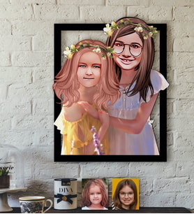 BK Gift Kişiye Özel Kız Kardeşler Karikatürlü 3D Ahşap Tablo-2 (Beyaz)