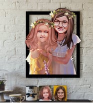 BK Gift Kişiye Özel Kız Kardeşler Karikatürlü 3D Ahşap Tablo-2 (Beyaz)