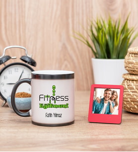 Fitness Eğitmeni Sihirli  Kupa Bardak ve Kırmızı Mini Çerçeve