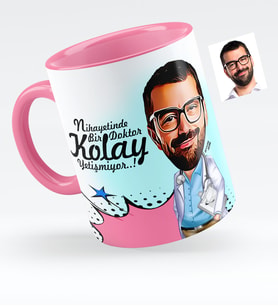 BK Gift Kişiye Özel Bay Doktor Karikatürlü Pembe Kupa Bardak  5