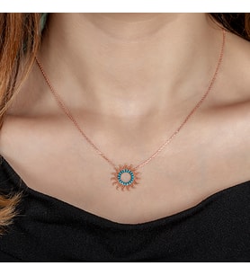 Afrodit Silver Mavi Renkli Taşlı Güneş Model Gümüş Kolye