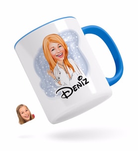 BK Gift Kişiye Özel Kadın Model Karikatürlü Mavi Kupa Bardak-2
