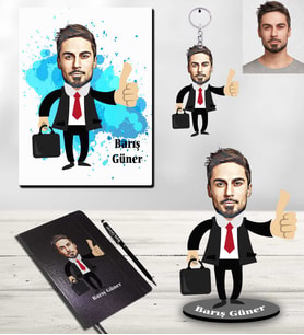Kişiye Özel Patron Karikatürlü 5 li Hediye Seti Bay-2