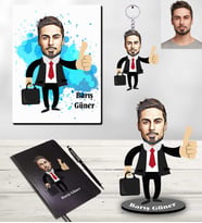 Kişiye Özel Patron Karikatürlü 5 li Hediye Seti Bay-2