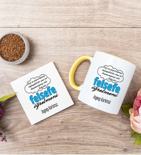 Felsefe Öğretmeni Sarı Kupa Bardak Ve Bardak Altlığı Seti