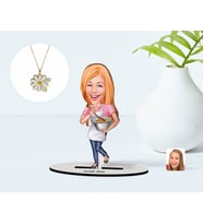 BK Gift Kişiye Özel Kadın Chef Karikatürlü 3D Ahşap Biblo ve İsimli Tarihli Papatya Kolye Seti-20 (Model 1)