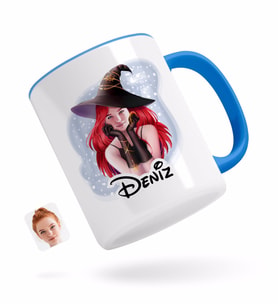 BK Gift Kişiye Özel Kadın Cadı Karikatürlü Mavi Kupa Bardak-2