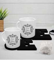 BK Gift Kişiye Özel İkili Beyaz Kupa ve Harfli Siyah Bardak Altlığı Seti