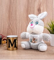 Baş Harfli Gold Kupa Bardak ve Peluş Tavşan