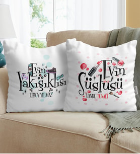 BK Gift Kişiye Özel İkili Evin Süslüsü Ve Yakışıklısı Yastık 4