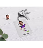 BK Gift Kişiye Özel Erkek Bordo Mavi Futbolcu Karikatürlü Şeffaf Pleksi Anahtarlık-1 (Beyaz)