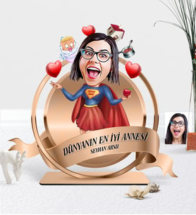 BK Gift Kişiye Özel Dünyanın En İyi Annesi Karikatürlü 3D Ahşap Biblo Plaket - 1 (Rose)