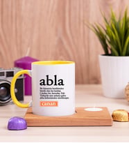 Abla Kelime Anlamı Ahşap Altlıklı Mumlu Sarı Kupa Bardak