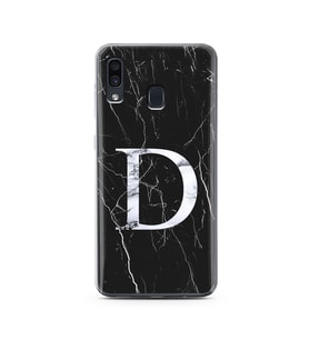 Samsung A30 Siyah Mermer Harf Tasarımlı Telefon Kılıfı D-Harfi 